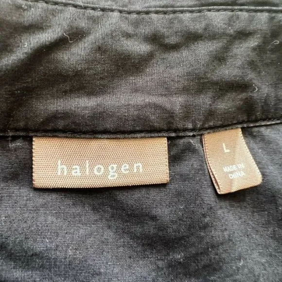 Halogen Womens Fit & Flare Black Shirt Half Button Midi Dress Collared Large - Picture 4 of 12